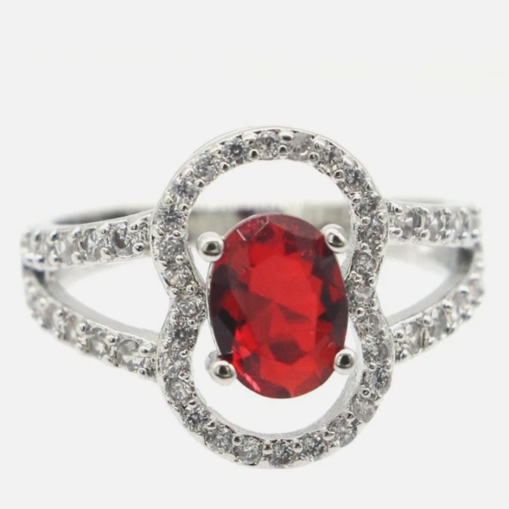 New Stimulated Ruby Cz Sterling Silver Ring Ring